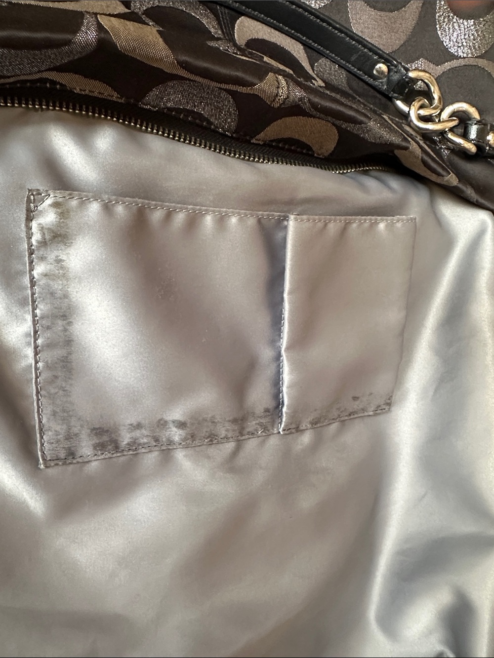 Coach Brooke Signature C Black & Metallic Silver Canvas Shoulder Satchel Tote - Picture 8 of 16